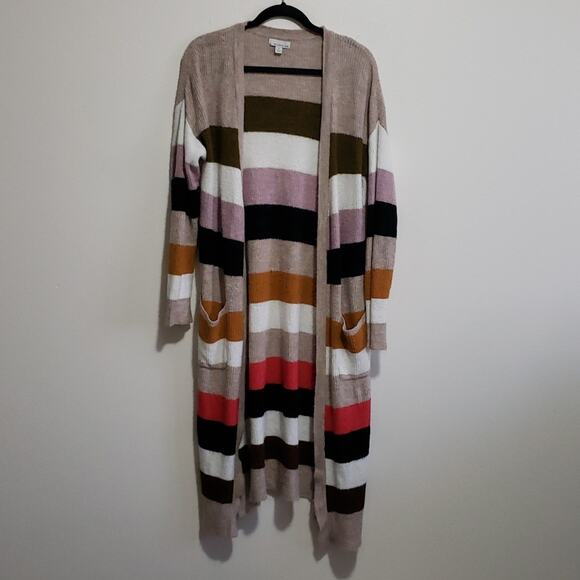 Allison Joy Open Front Gabby Stripe Sweater Cardigan Duster - Picture 3 of 10